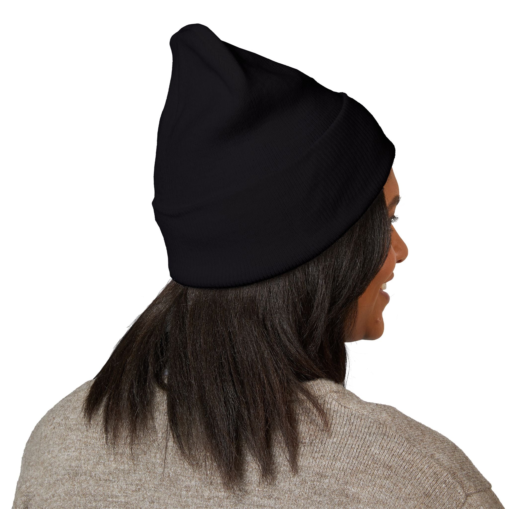 Embroidered Crown & Anchor Cuffed Beanie — Classic Black Knit