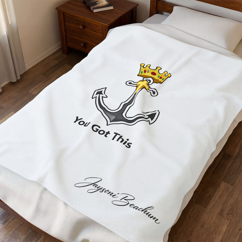 You Got This Anchor Blanket — Inspirational Velveteen Plush Throw with Crown Design