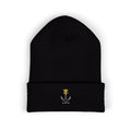 Embroidered Crown & Anchor Cuffed Beanie — Classic Black Knit