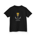 Children’s Tee — Gold Crown with Cross Chest Graphic, Christian Faith Youth Shirt