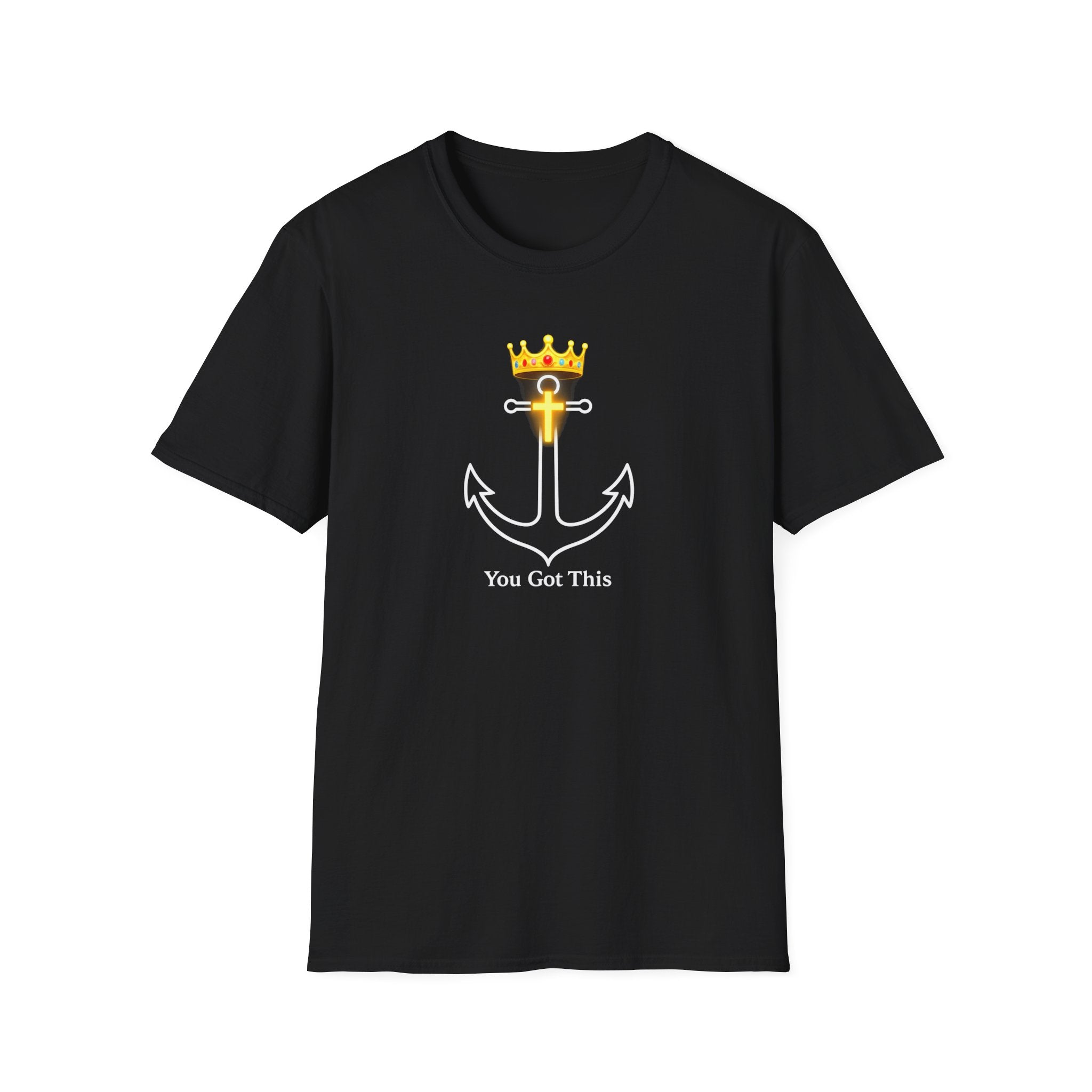 Adult Unisex Crowned Ankh T-Shirt — Gold Egyptian Cross Spiritual Tee